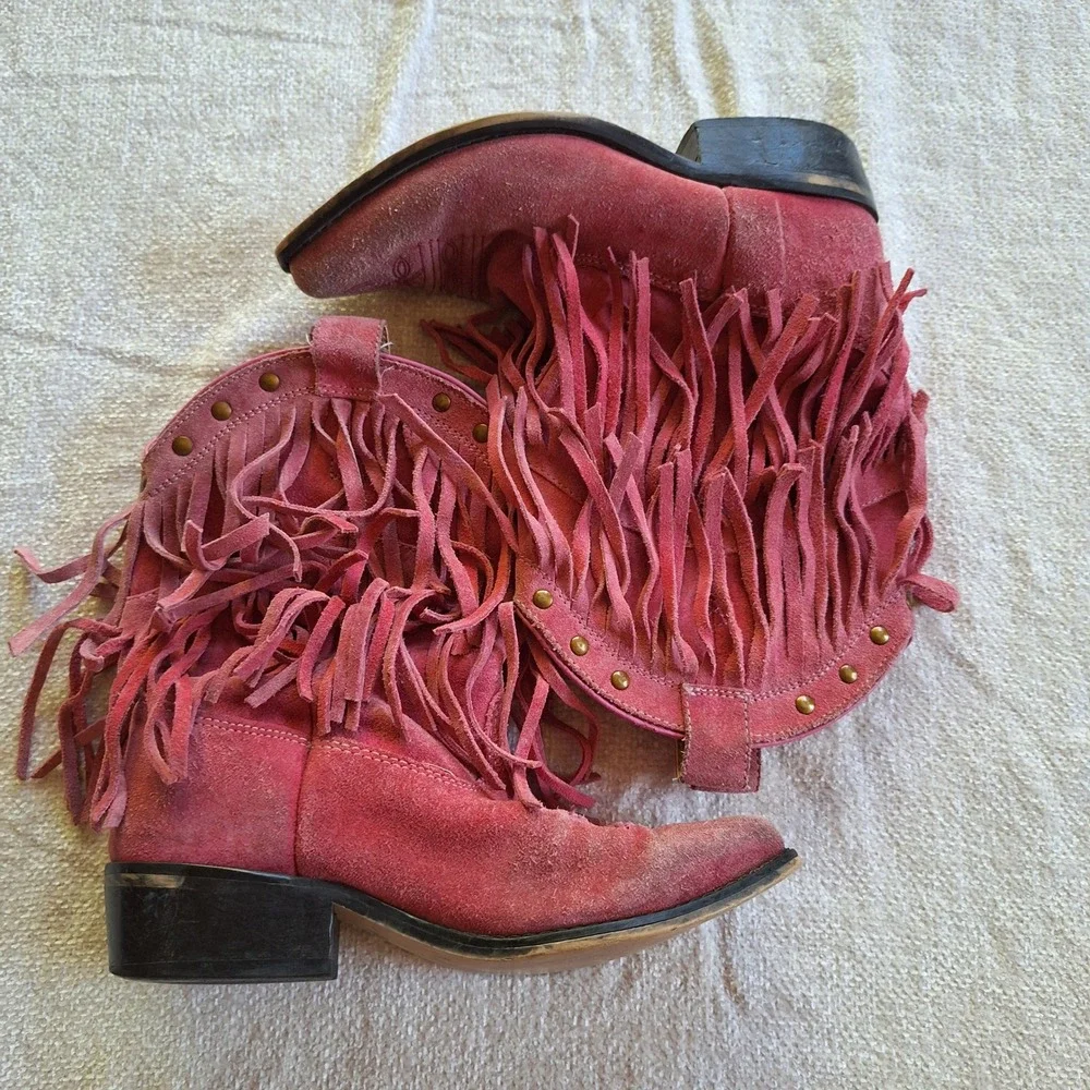 Smoky Mountain Girls Vintage Western Boots Pink Suede Fringe 1.5 Youth